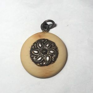 Rustic Bone or Antler and Silver Disc Pendant